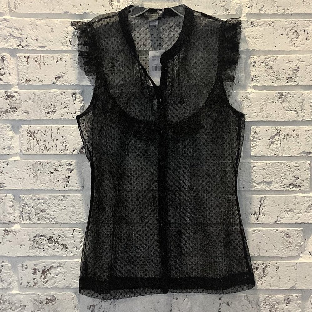 NWT! Banana Republic Factory Sheer Black Sleeveless Blouse, Size Small